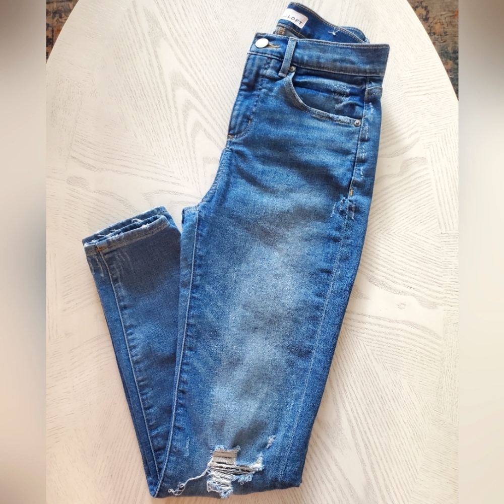LOFT Jeans Skinny High Waist Distressed Size 25